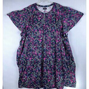 Lane Bryant Floral Tiered Midi Dress Womens Size 38/40 100% Cotton Pink Blue